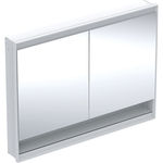 Armario con espejo Geberit ONE con nicho y ComfortLight, con dos puertas, montaje empotrado, 90 cm de altura: B=120cm, Blanco / Aluminio con pintura polvo al horno